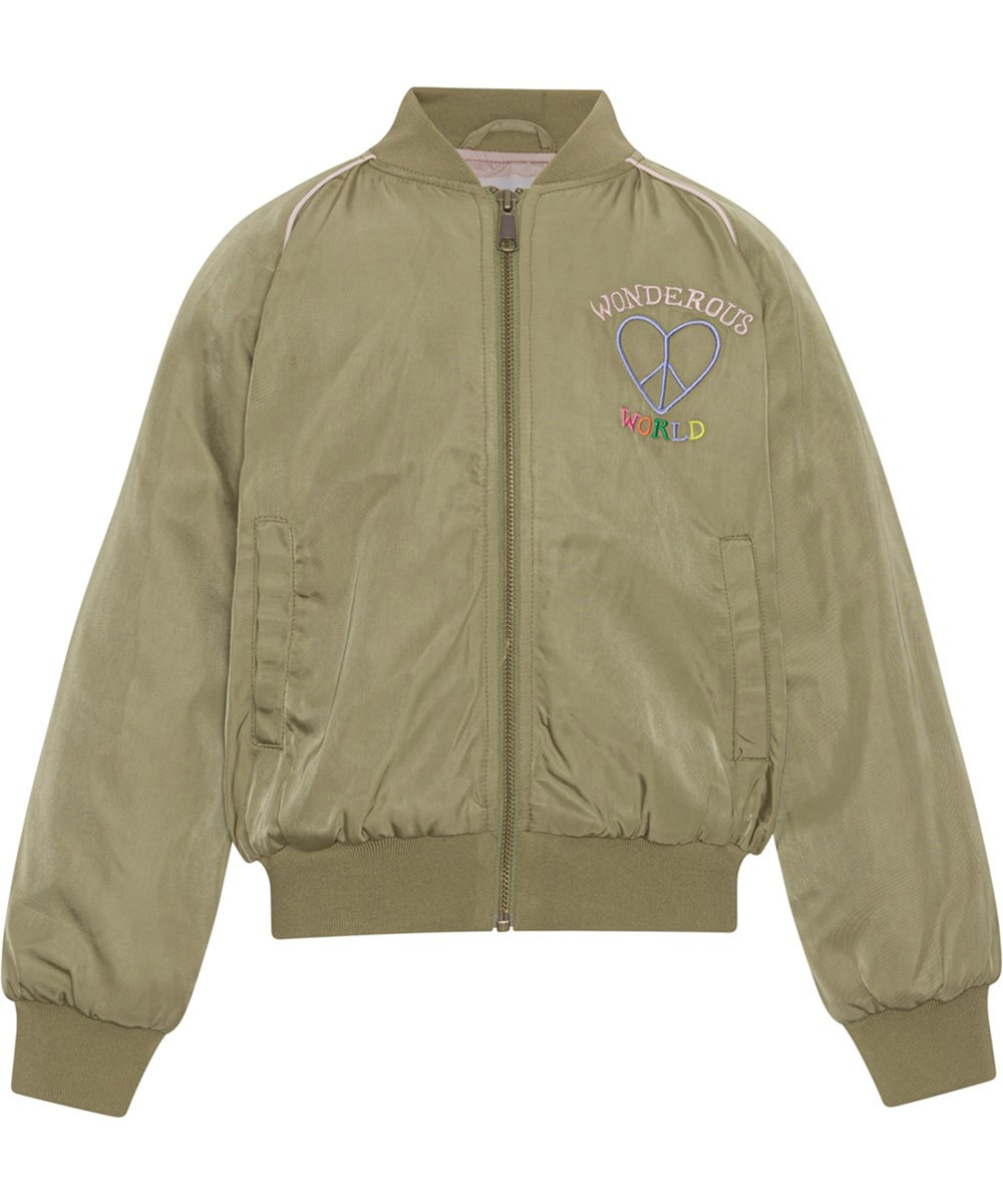 Hatty - Pond - Green bomber jacket with embroidery of various animals