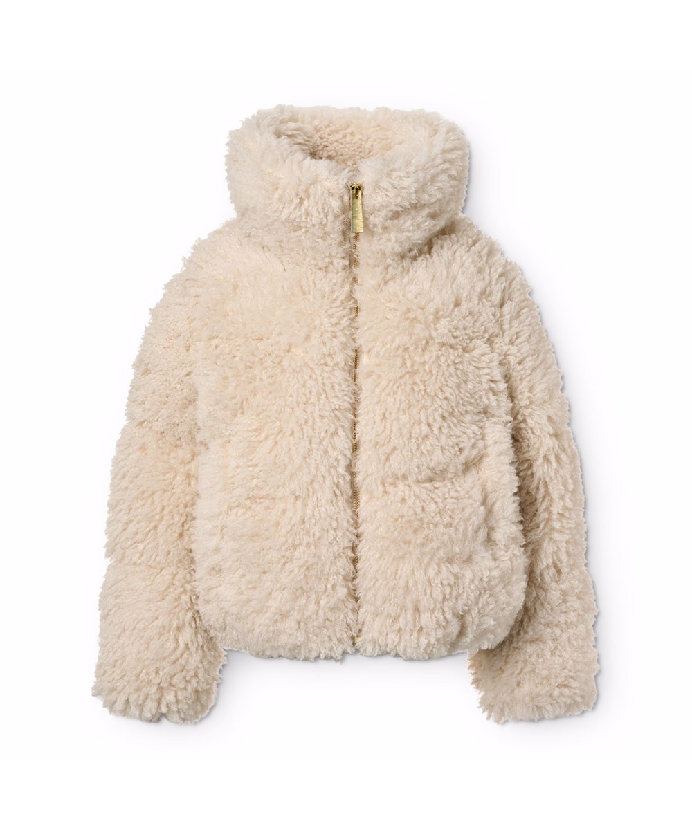Havi - Vanilla - Off-white faux fur jacket for children in shearling-look made from recycled polyester.