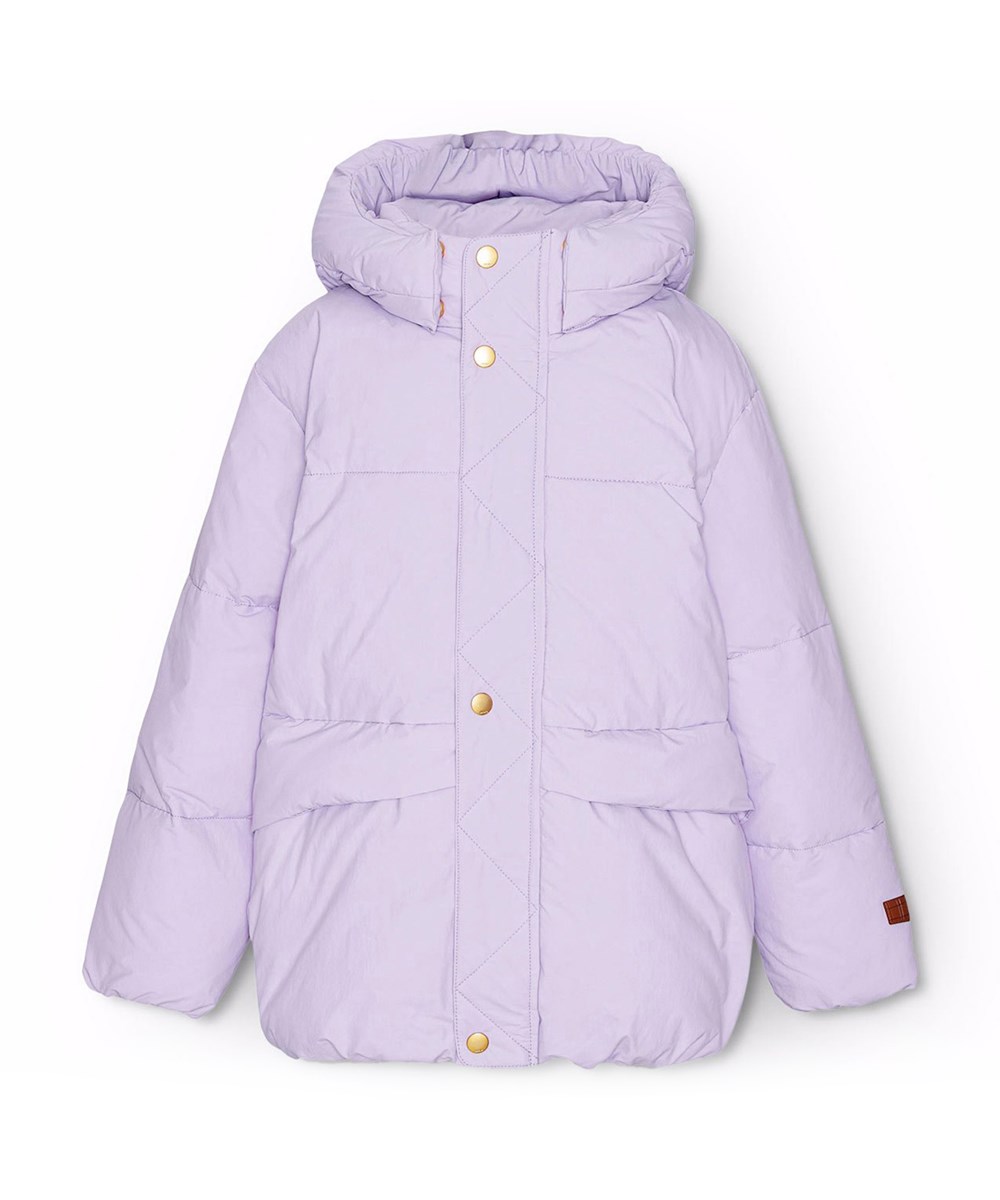 Hayden - Pastel Lilac - Water-repellent light purple jacket for children made from recycled nylon.