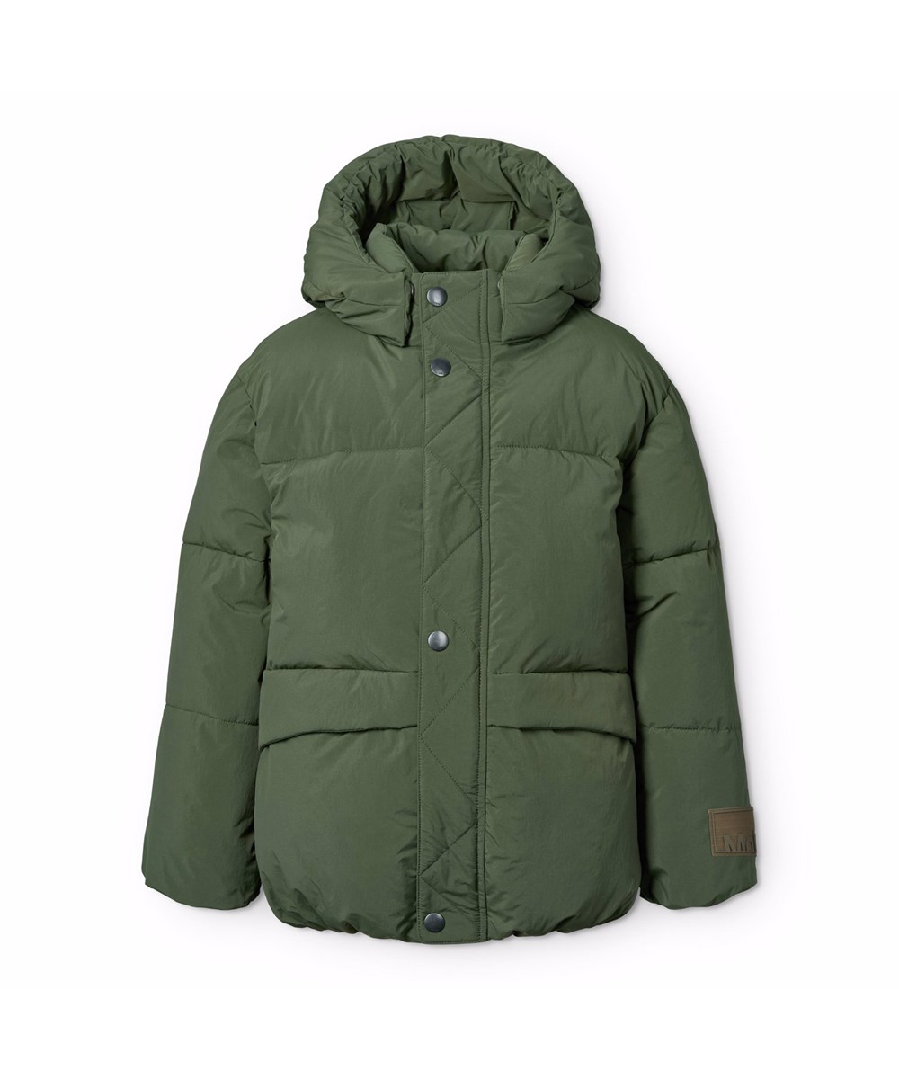 Hayden - Dark Forest - Green water-repellent jacket for children made of recycled nylon and recycled polyester filling.