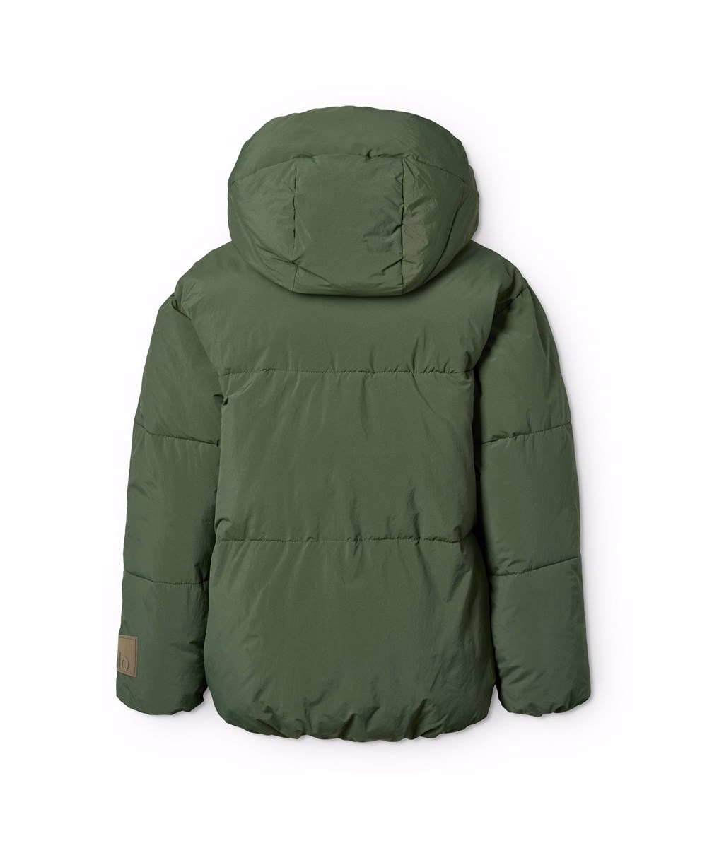 Hayden - Dark Forest - Green water-repellent jacket for children made of recycled nylon and recycled polyester filling.