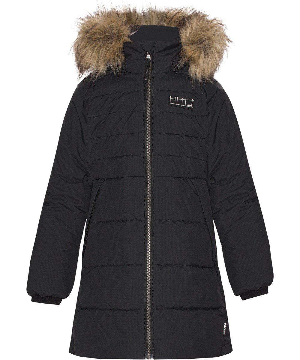 Hazeline - Black - Recycled tailored down coat with faux fur collar