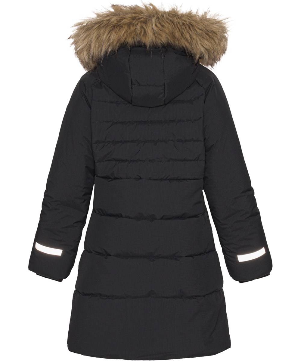 Hazeline - Black - Recycled tailored down coat with faux fur collar