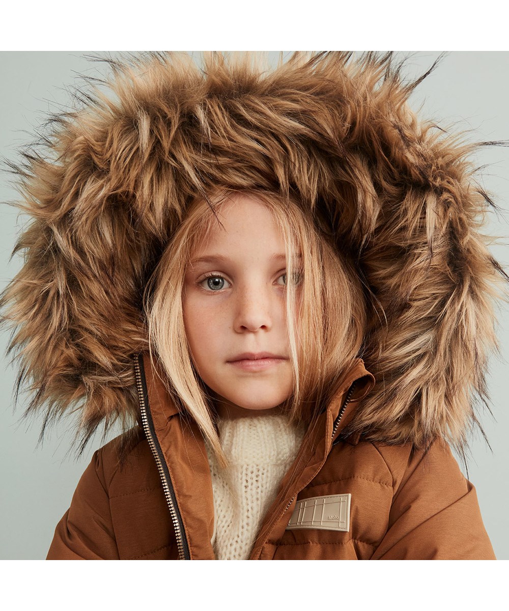 Hazeline - Deer - Brown recycled winter jacket with faux fur 