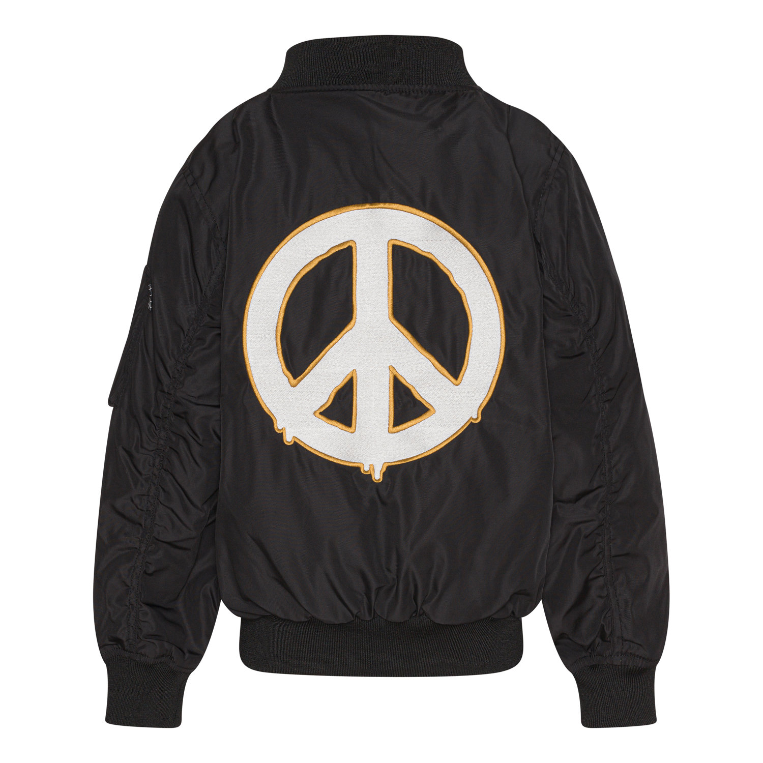 Heath - Black - Black bomber jacket with large, embroidered peace 