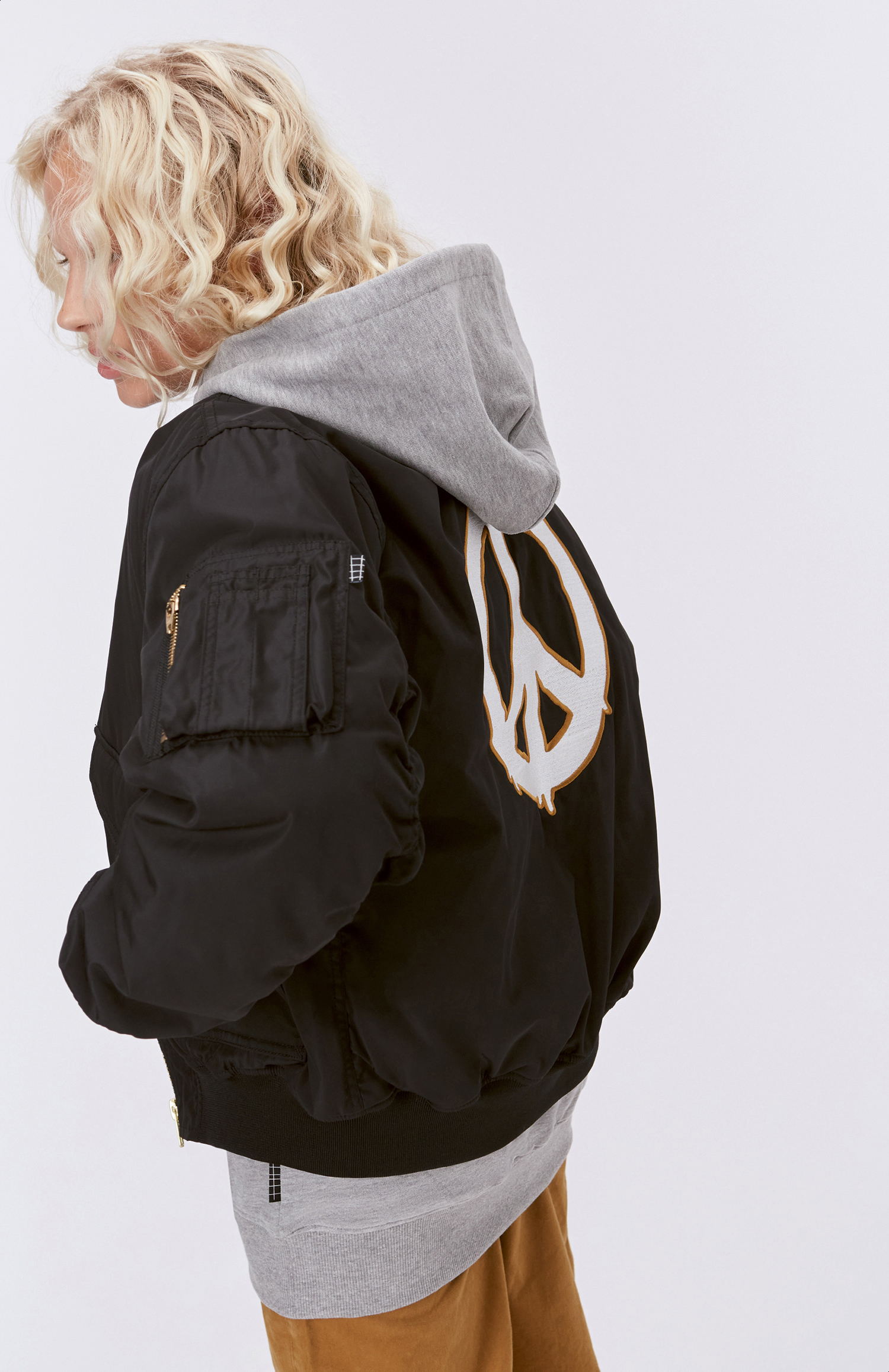 Heath - Black - Black bomber jacket with large, embroidered