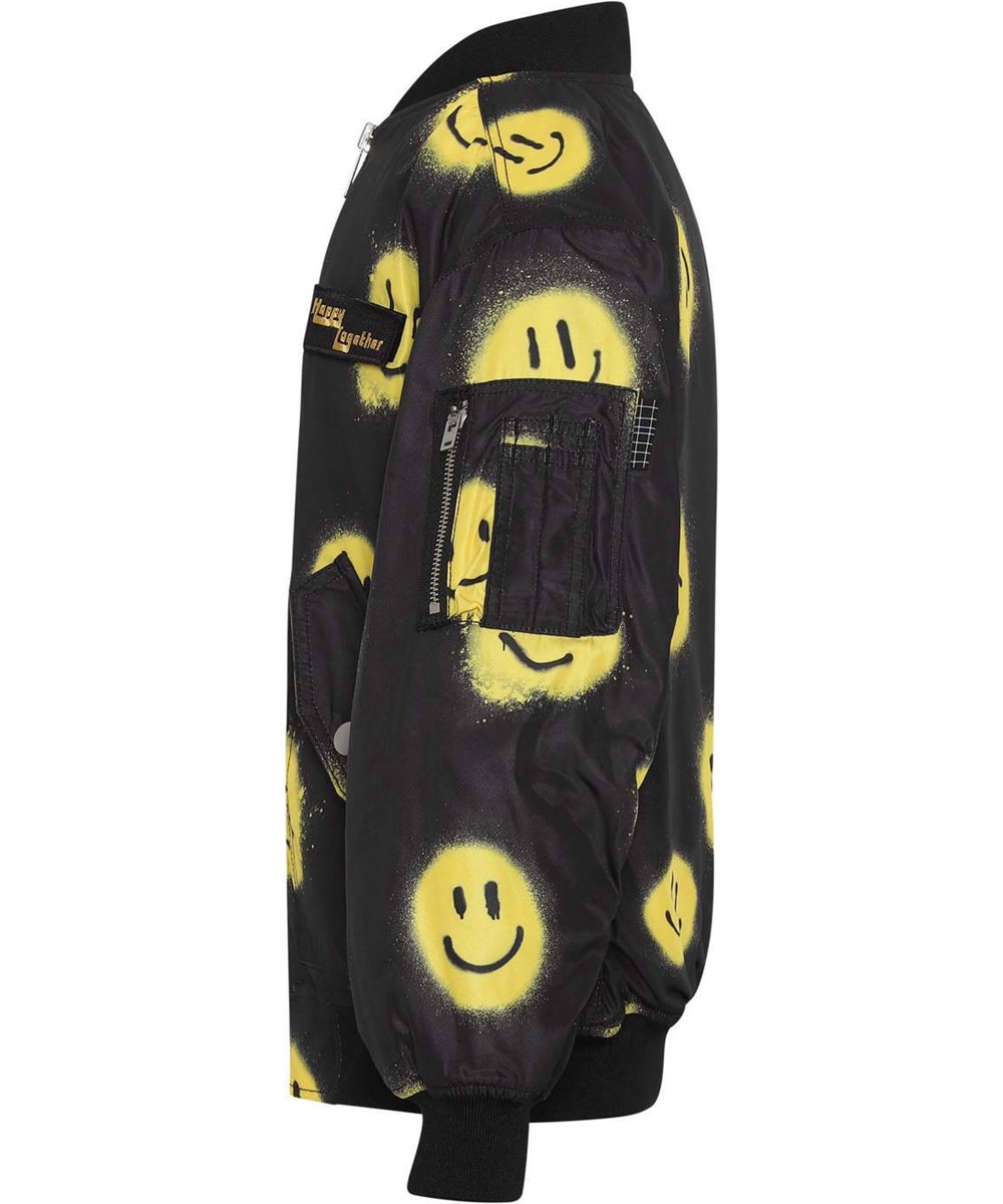 Heath - Happy! - Black bomber jacket with yellow smiley faces 