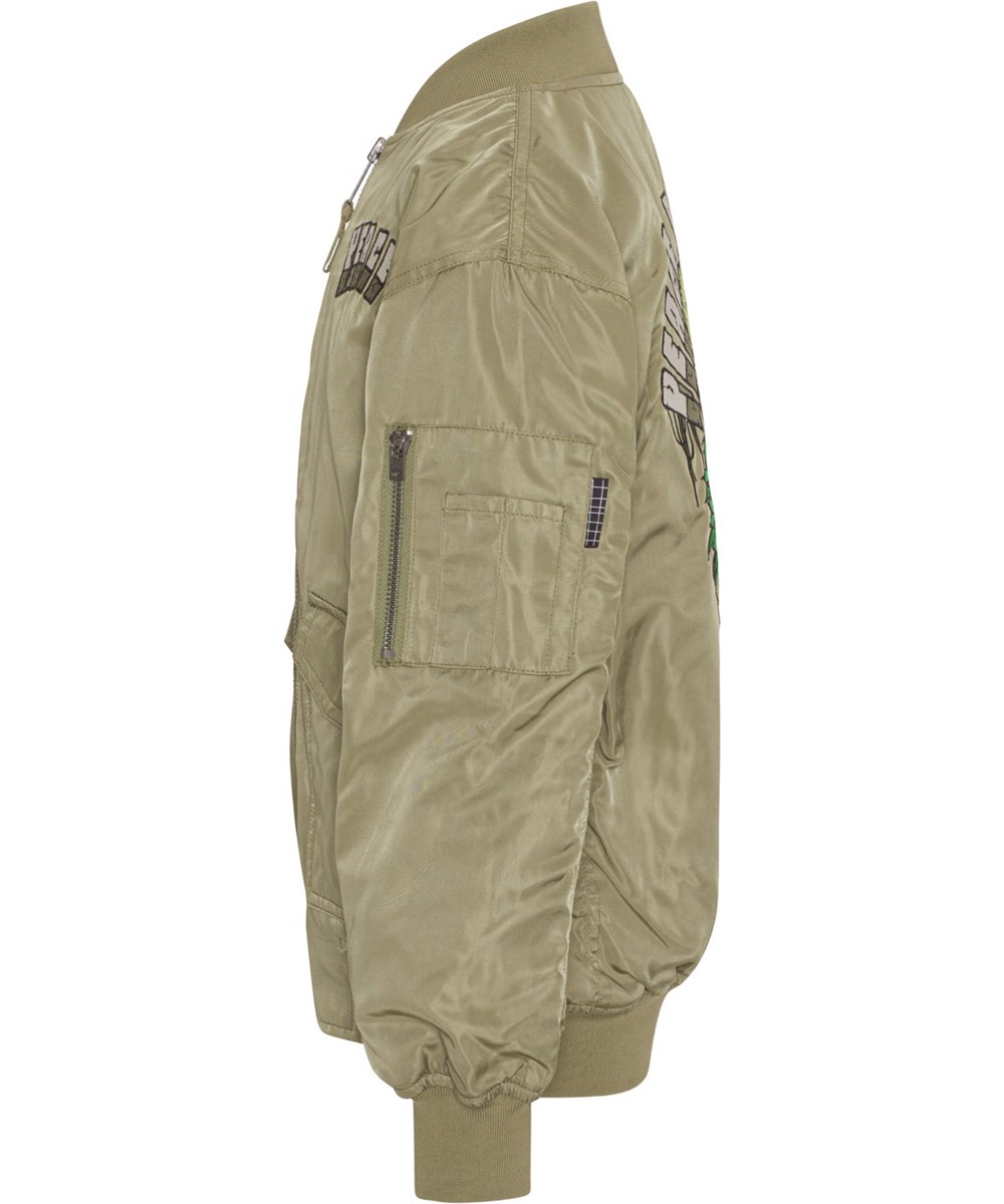 Heath - Pond - Green bomber jacket with dinosaur embroidery 