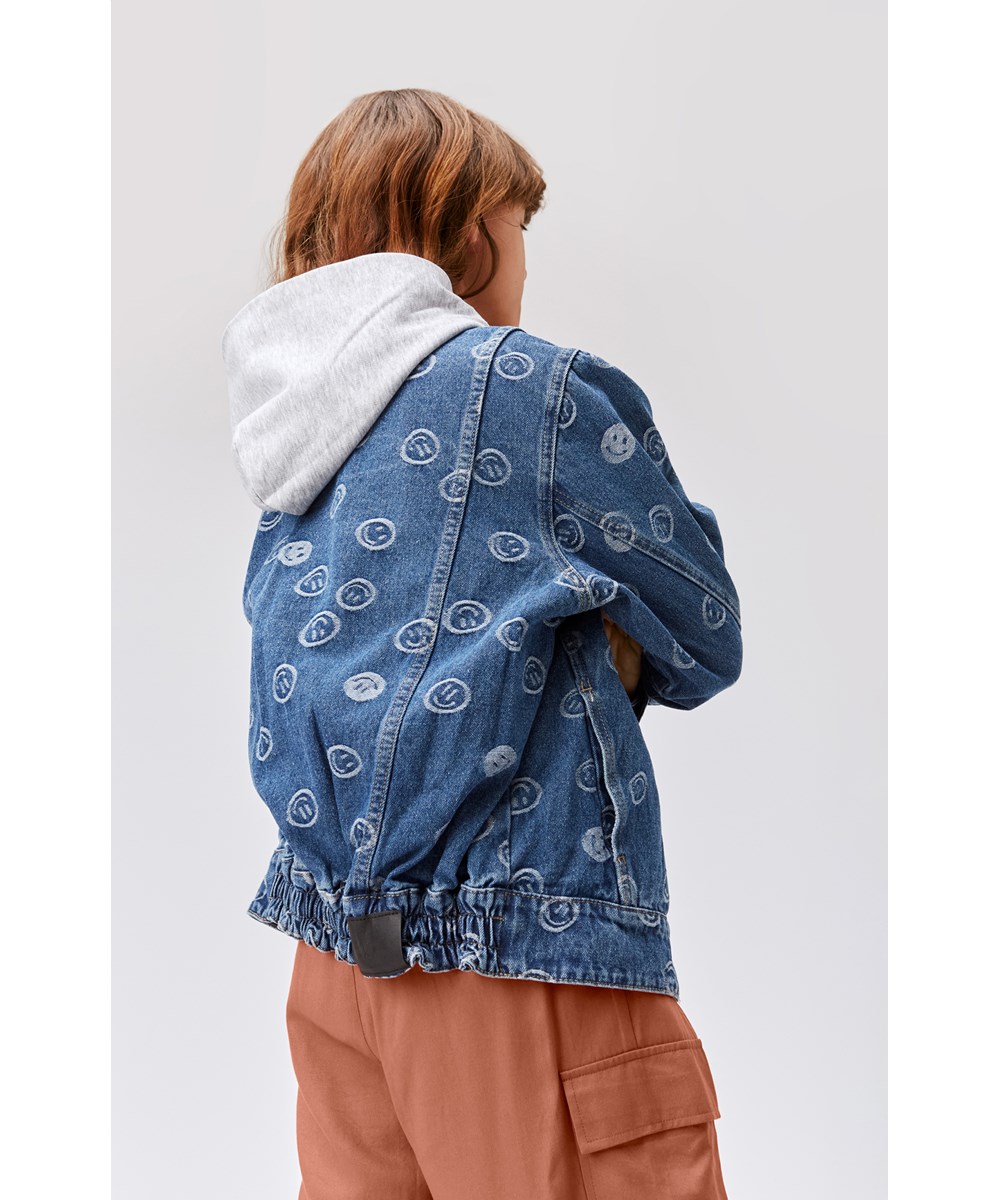 Hedly - Blue Happiness - Blue denim jacket with various emojis