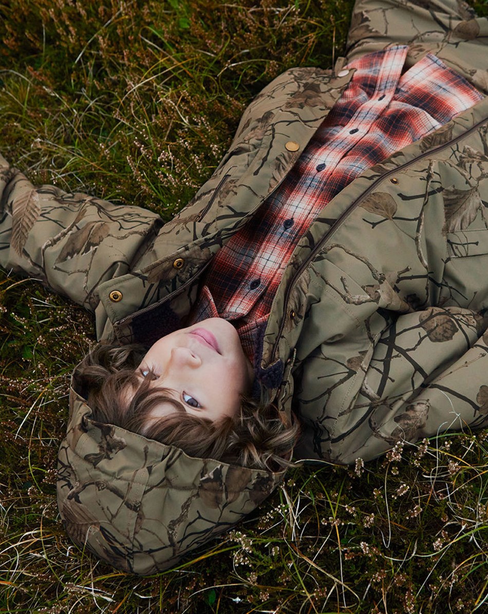 Heiko - Forest Leaves - Recycled green unisex winter jacket with leaf print