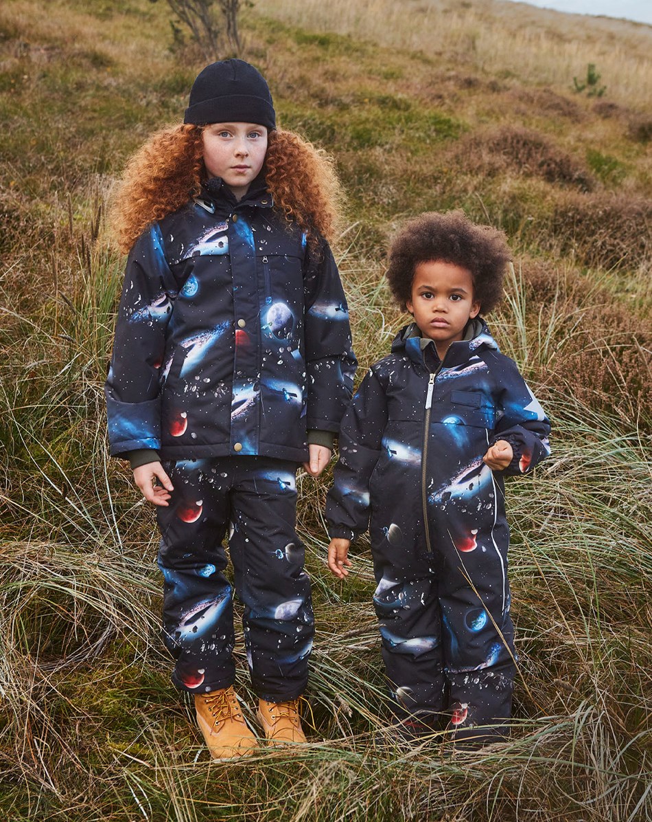 Heiko - Into Space - Recycled blue unisex winter jacket with planet print