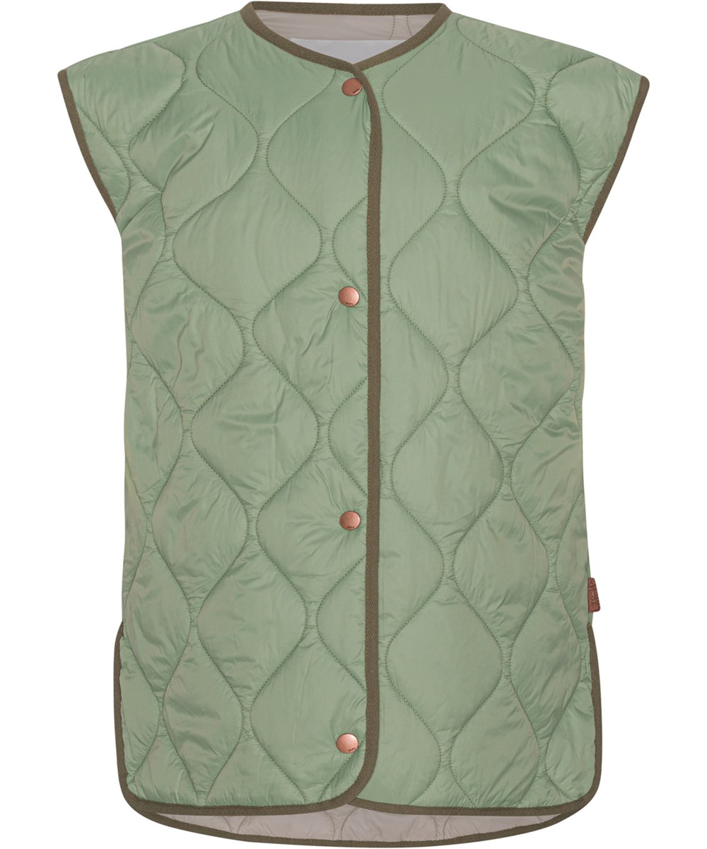 Heisley - Meadow - Recycled green quilted waistcoat with dark green edges