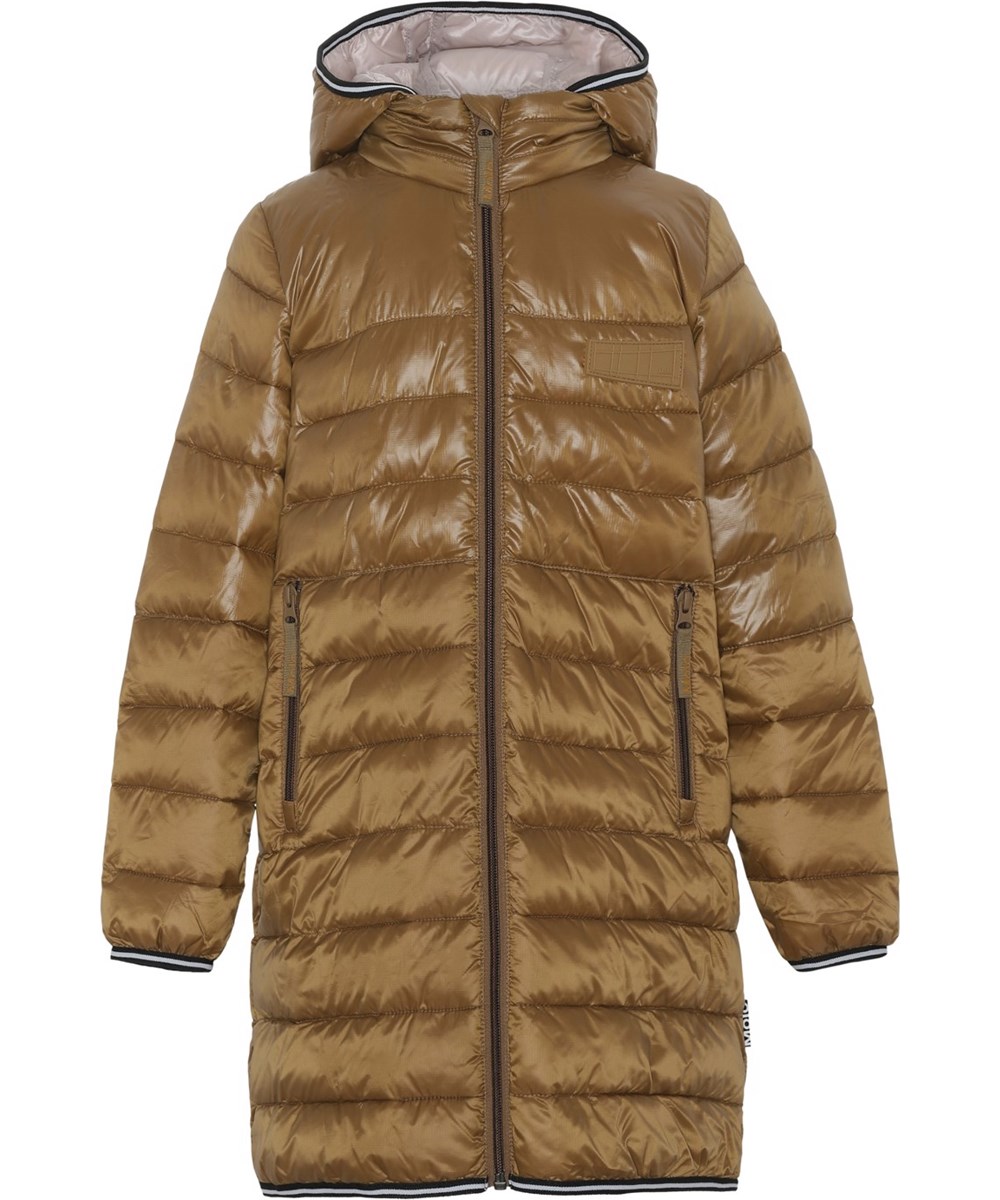 Helin - Earthy - Brown recycled down coat with pearl padding