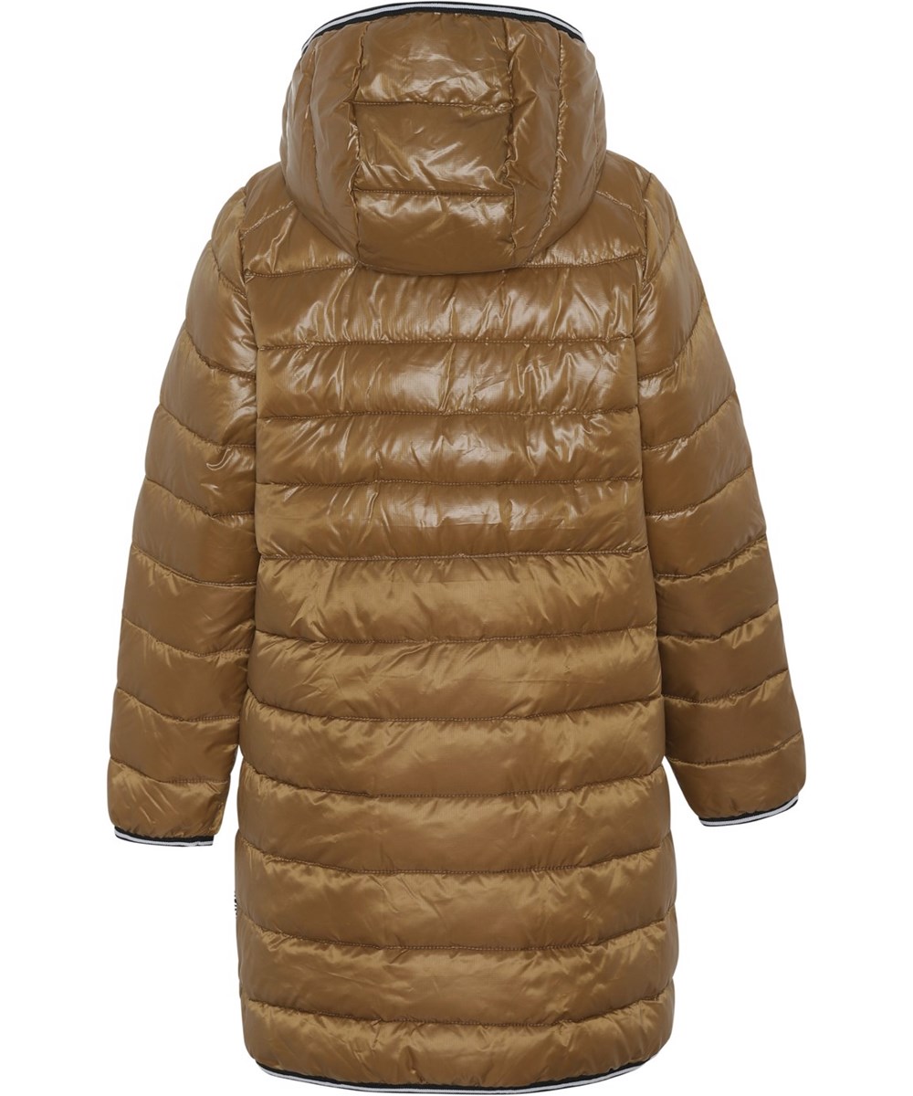 Helin - Earthy - Brown recycled down coat with pearl padding