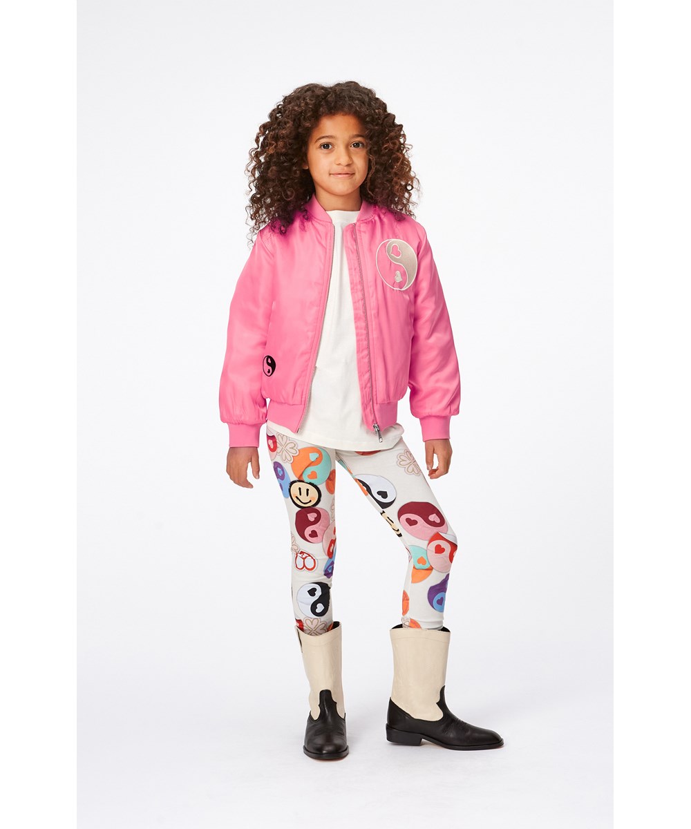 Hella - Confetti - Pink, children's bomber jacket with embroidered peace sign