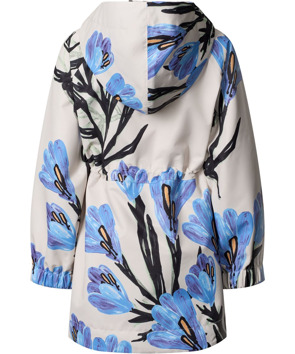 Hennah - Painted Crocus - Beige wind- and waterproof jacket for children made from recycled polyester with a floral print.
