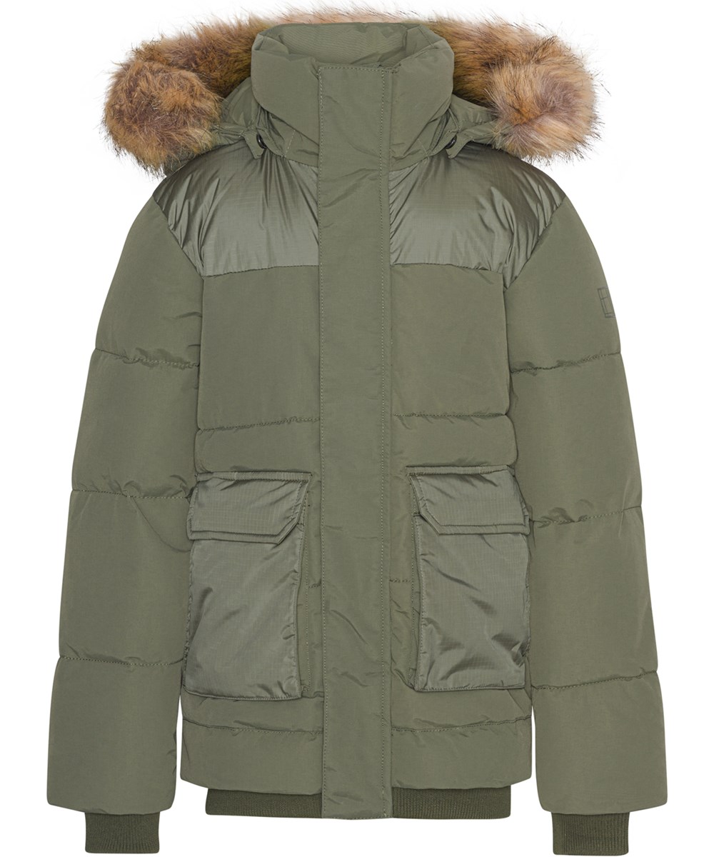 Herbert - Dusty Green - Recycled winter jacket in green with faux fur edge