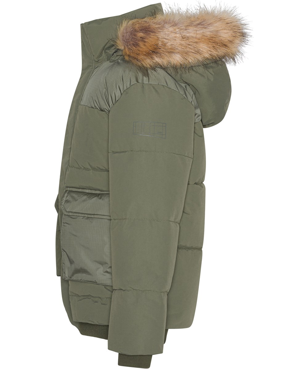 Herbert - Dusty Green - Recycled winter jacket in green with faux fur edge
