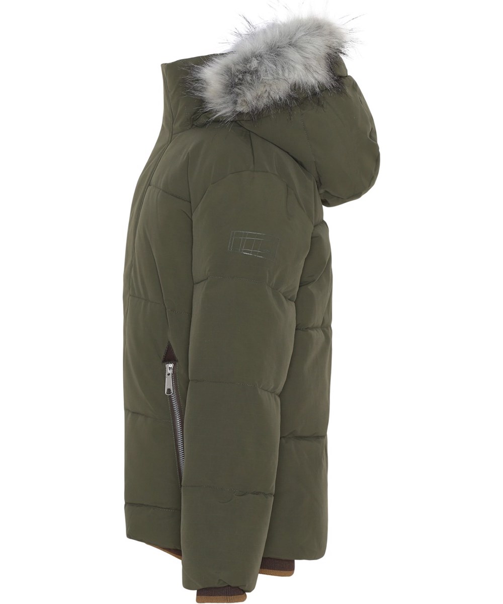 Herbert - Forest - Recycled green down jacket with faux fur 