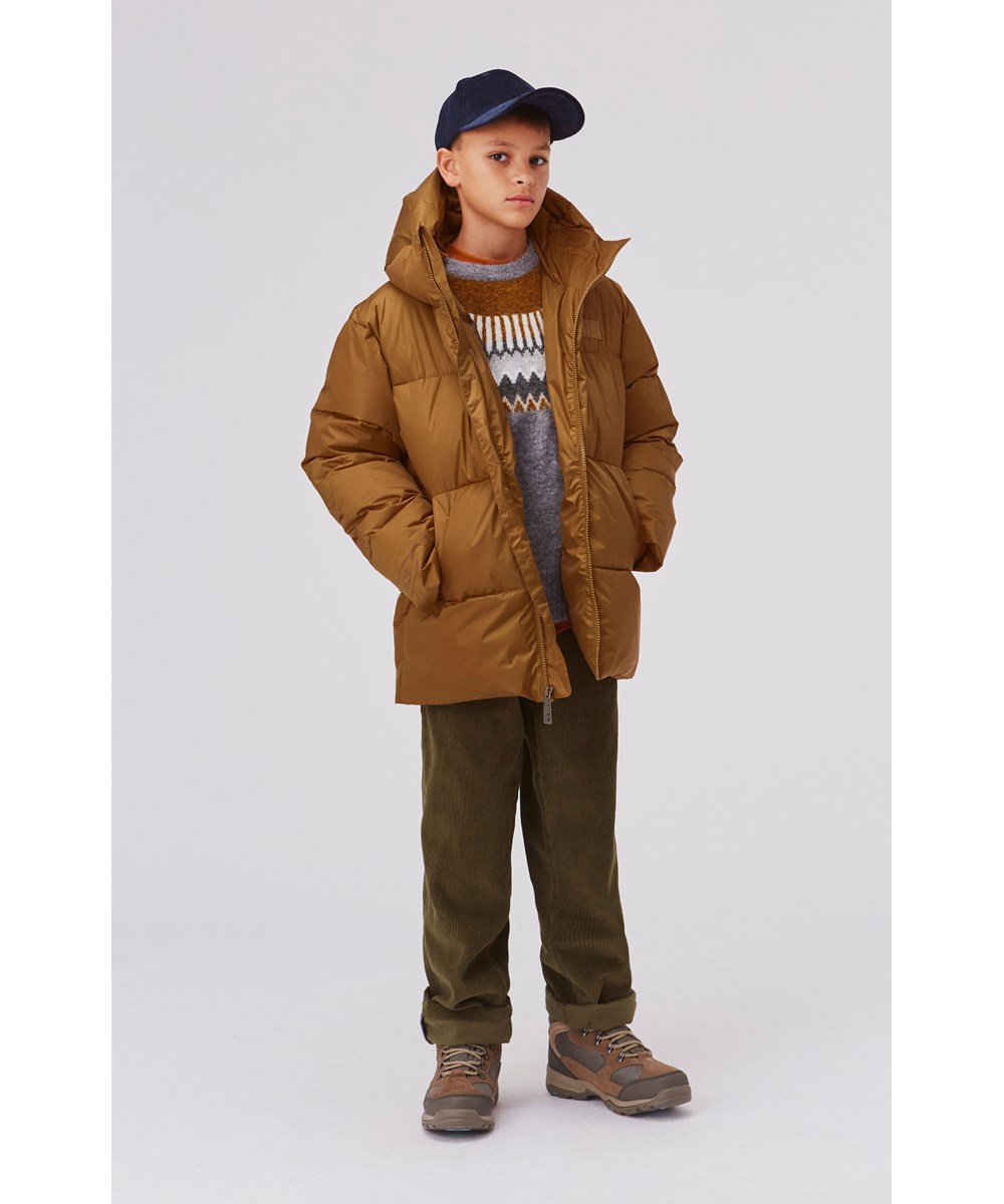 Hilo - Earthy - Recycled brown down jacket with hood