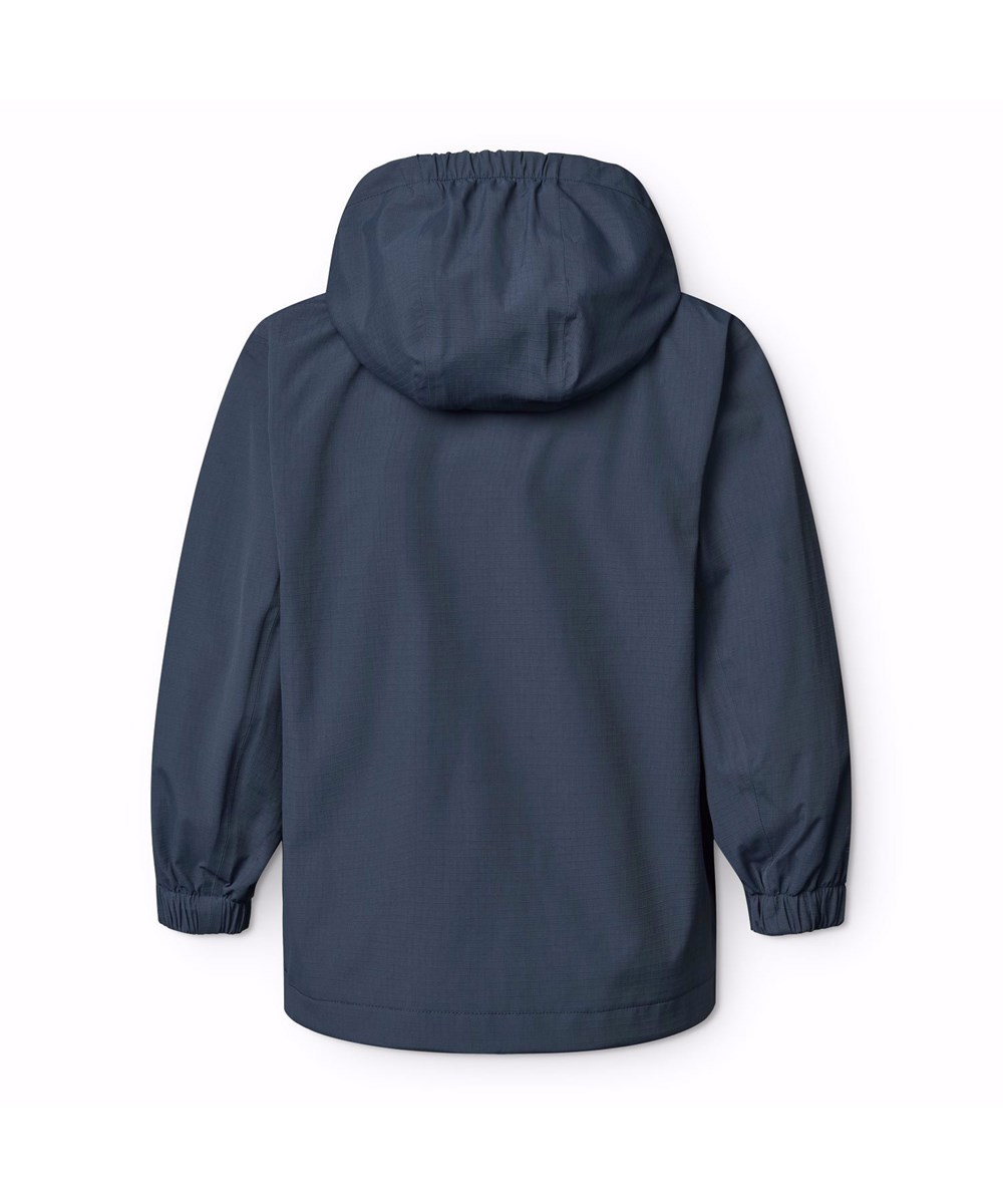 Hobson - Mood Blue - Dark blue wind- and waterproof raincoat for children in recycled nylon with a detachable hood.