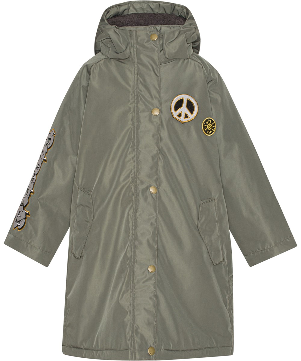 Hollah - Dusty Green - Green winter coat with peace sign