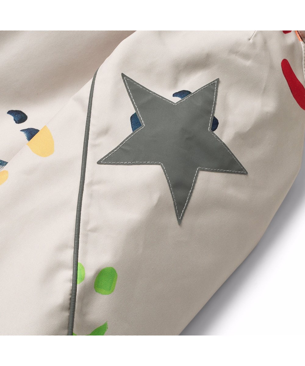 Hopla Fur - Arty Emotions - Beige wind and waterproof winter jacket for children made of recycled polyester with a print of colorful smiling faces, lined with 3M™ Thinsulate™.