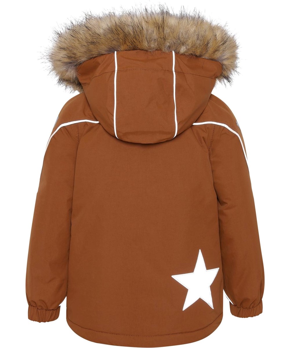 Hopla Fur - Iron - Recycled brown winter jacket with fur trim