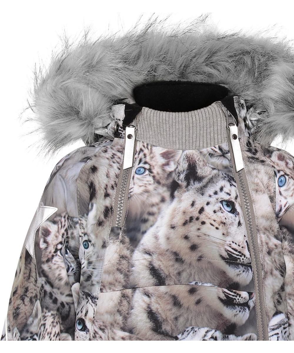 Hopla Fur - Snowy Leopards - Recycled winter jacket with fur and snow leopard 