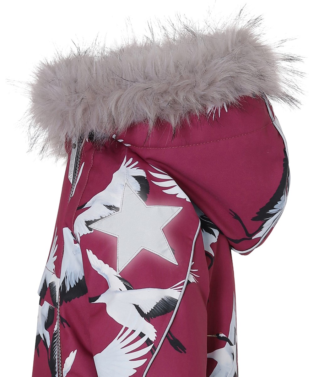 Hopla Fur - The Dance Of Life - Winter jacket with fur and bird print 