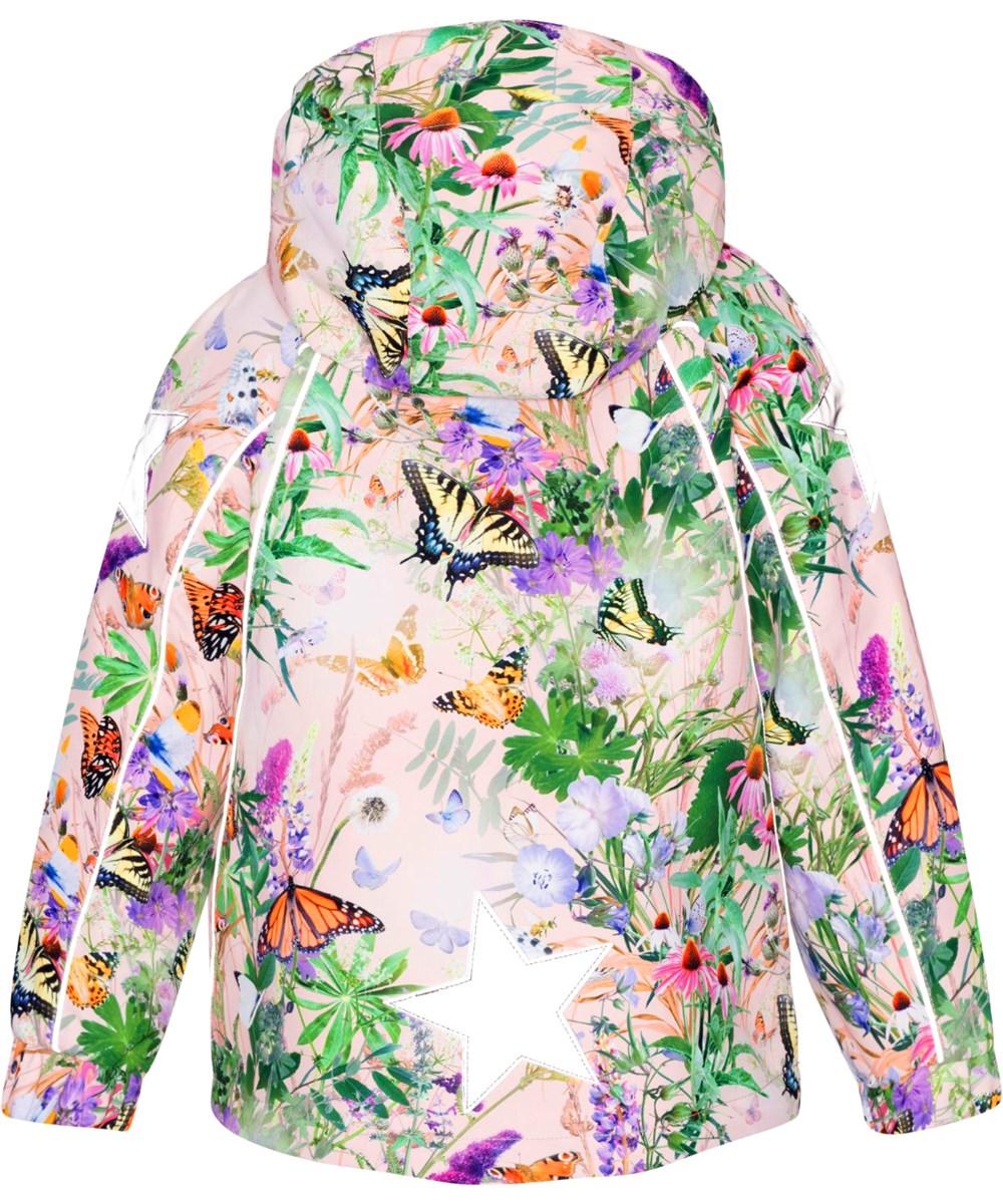 Hopla - Wild Butterflies - Pink, children's summer jacket with floral and butterfly print