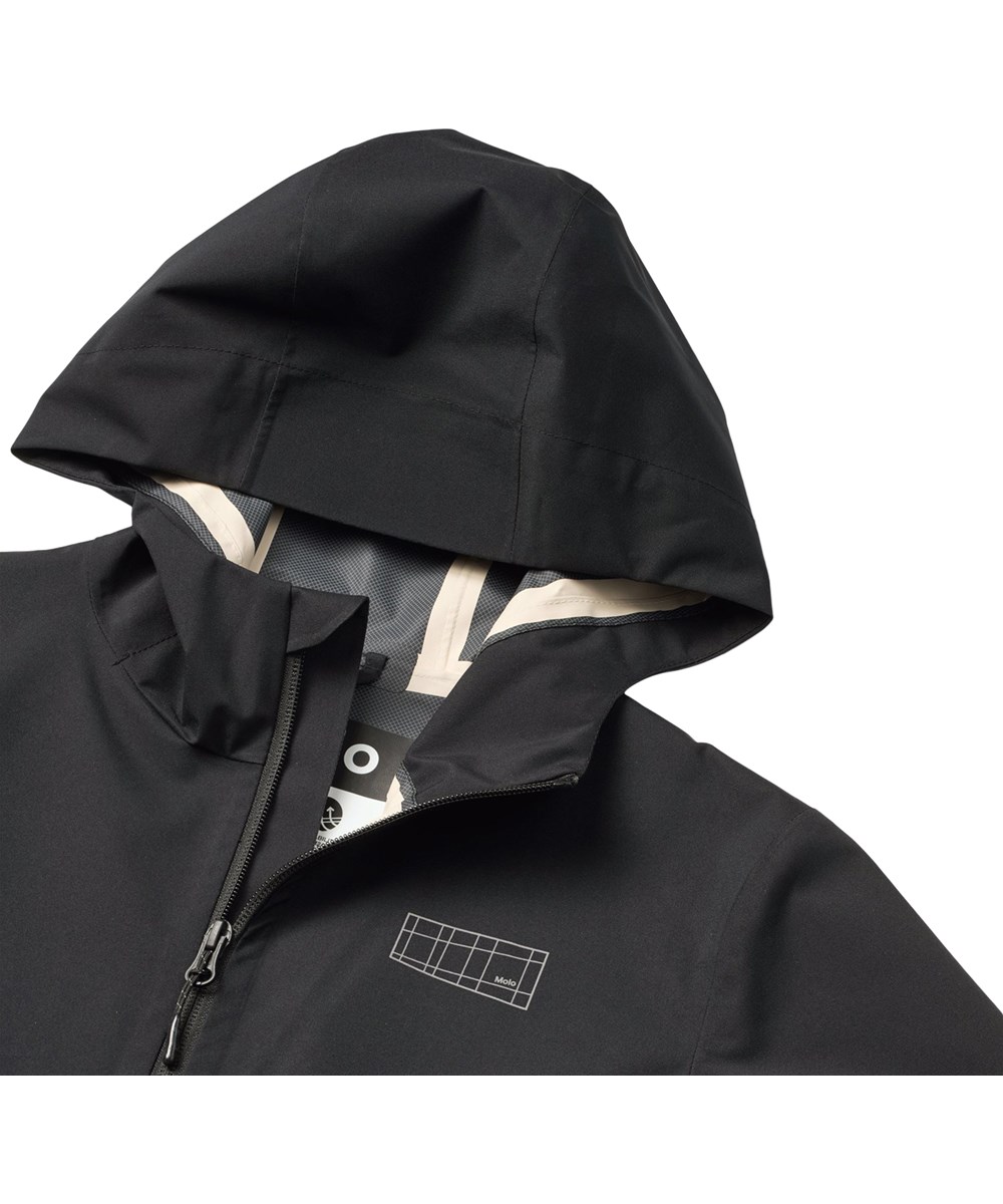 Horizon - Black - Black wind- and waterproof jacket for children with hood and laminated interior made from recycled polyester.