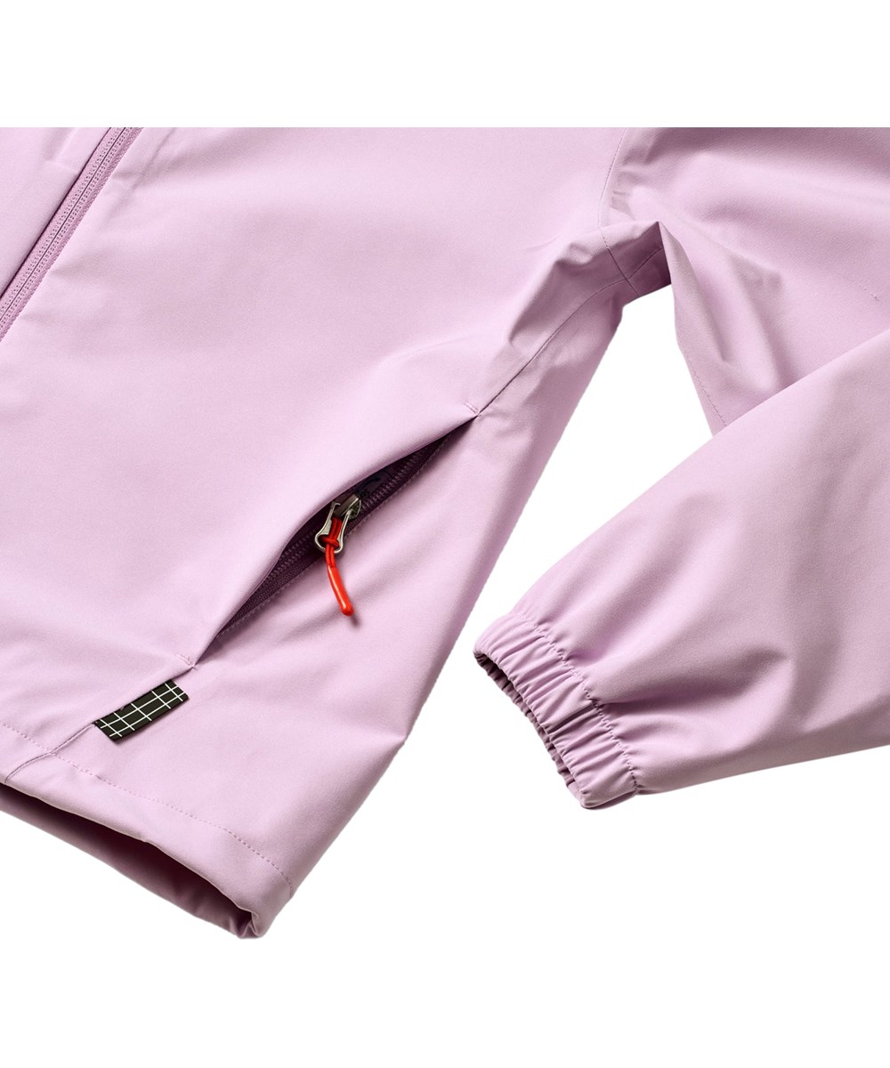 Horizon - Crocus Petal - Purple wind- and waterproof jacket for children with hood and laminated interior made from recycled polyester.