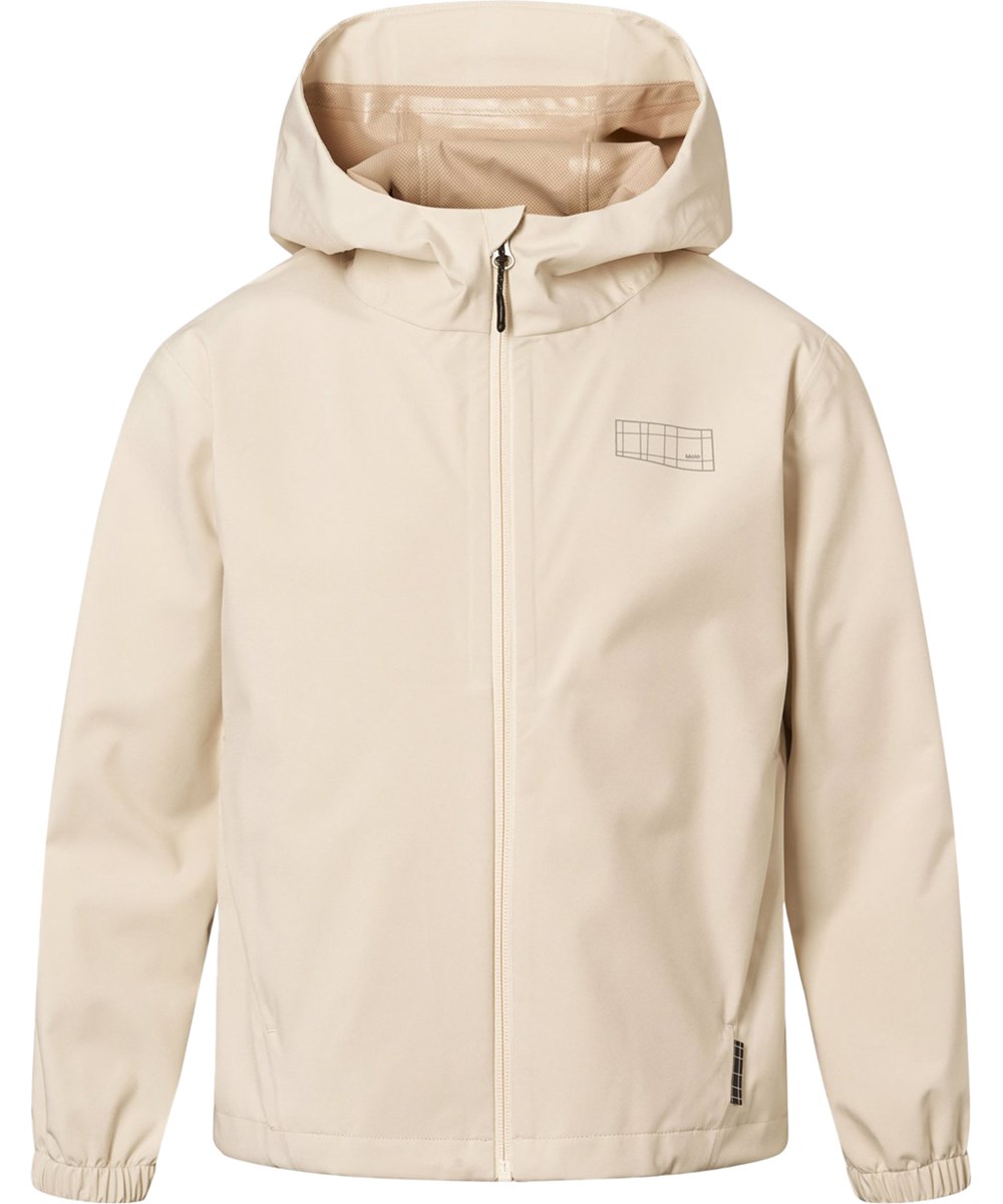 Horizon - Summer Sand - Purple and beige wind- and waterproof jacket for children with hood and laminated interior made from recycled polyester.