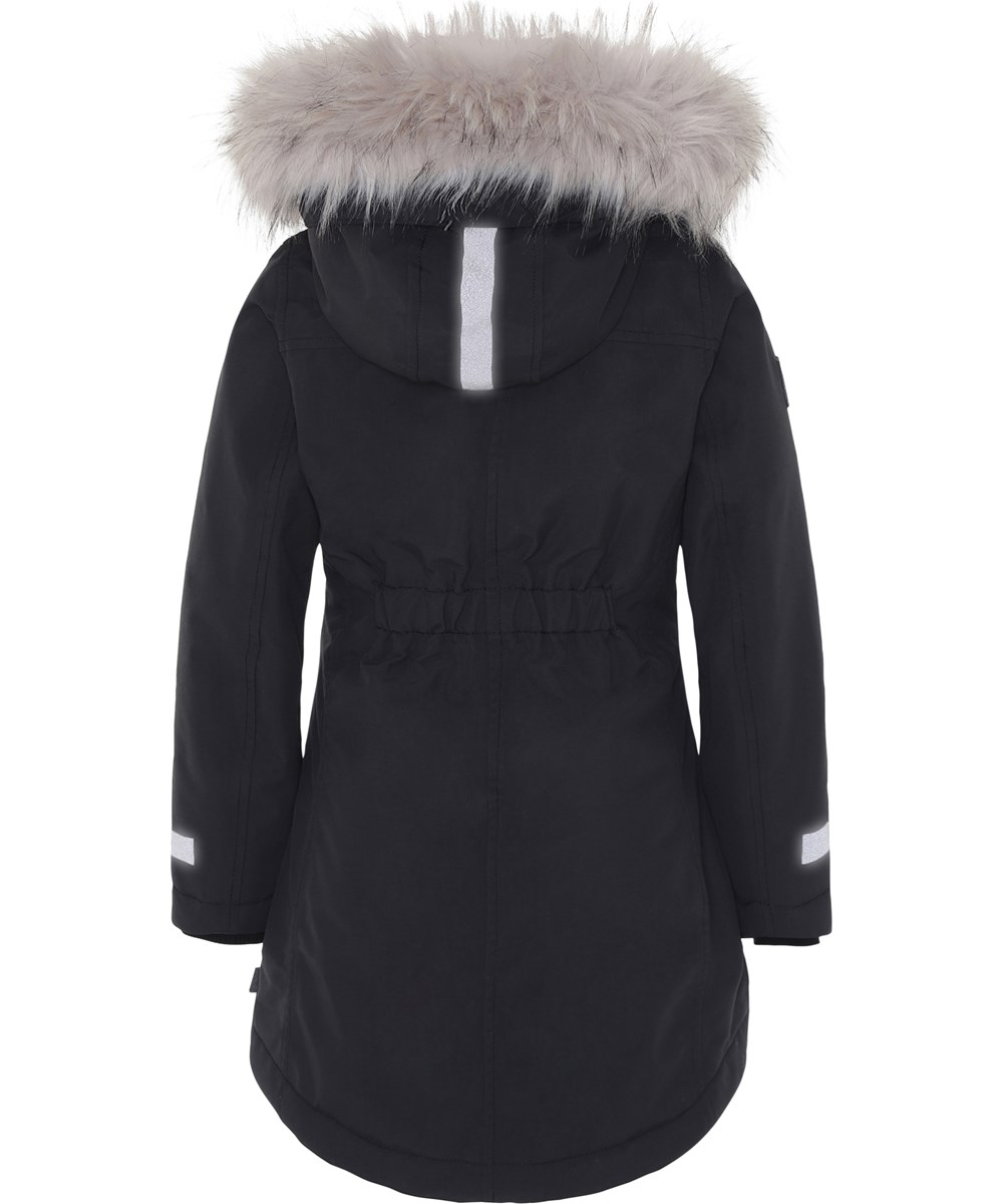 Peace - Very Black - Black winter jacket with faux fur. 