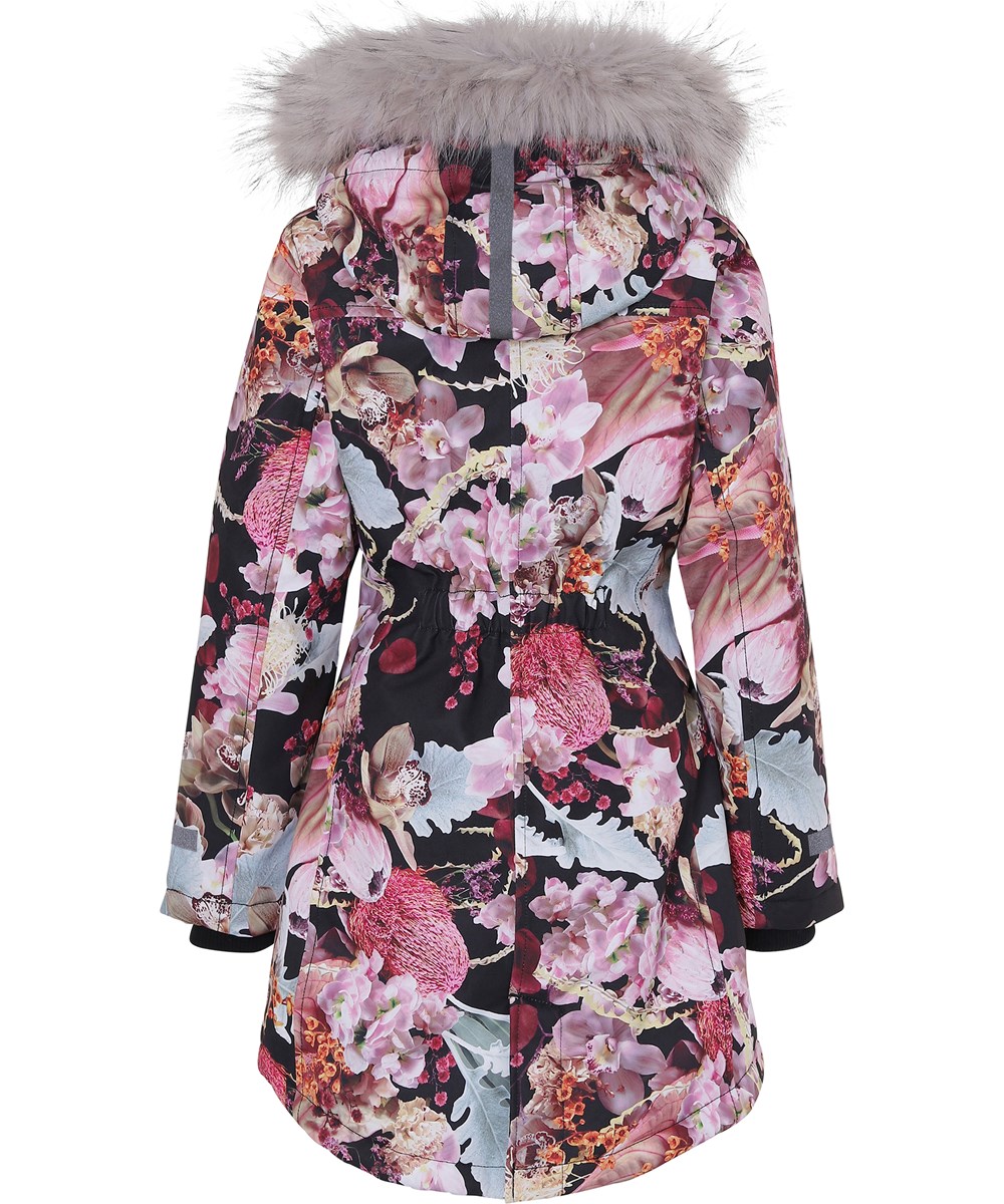 Peace - Bouquet - Floral parka winter jacket with fur 