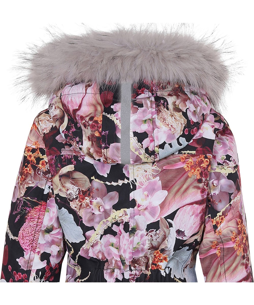 Peace - Bouquet - Floral parka winter jacket with fur 