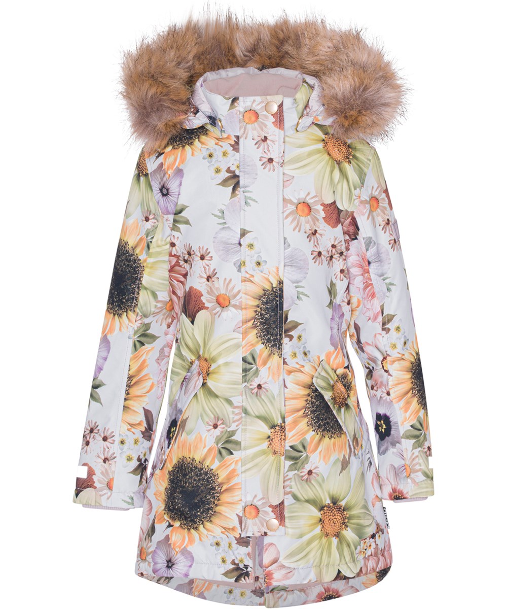 Peace - Retro Flowers - Recycled parka winter jacket with floral print