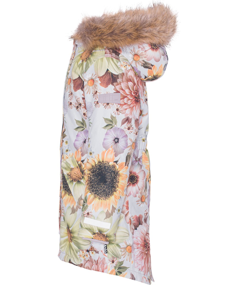 Peace - Retro Flowers - Recycled parka winter jacket with floral print