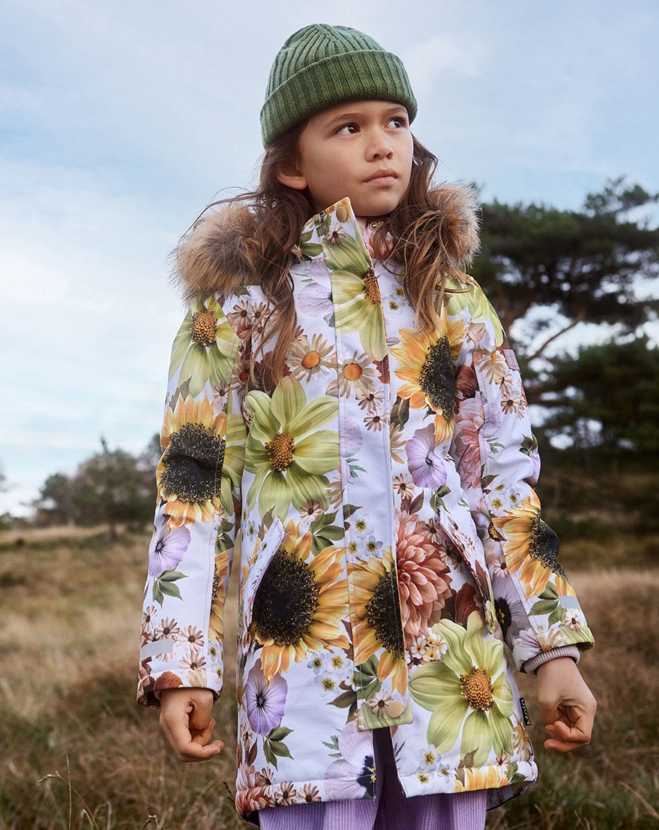 Peace - Retro Flowers - Recycled parka winter jacket with floral print