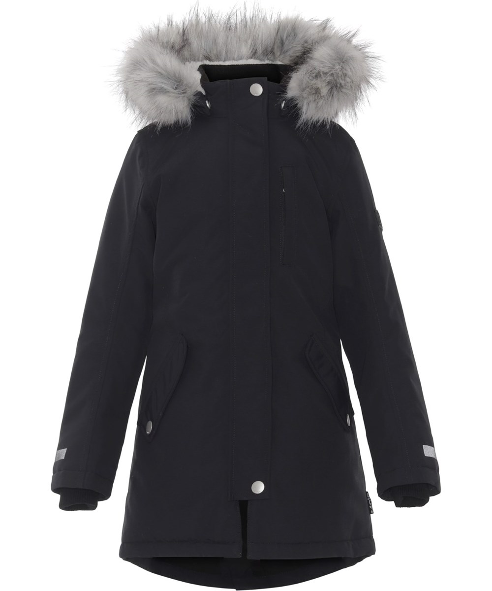 Peace - Black - Black waterproof and recycled ski jacket with fur