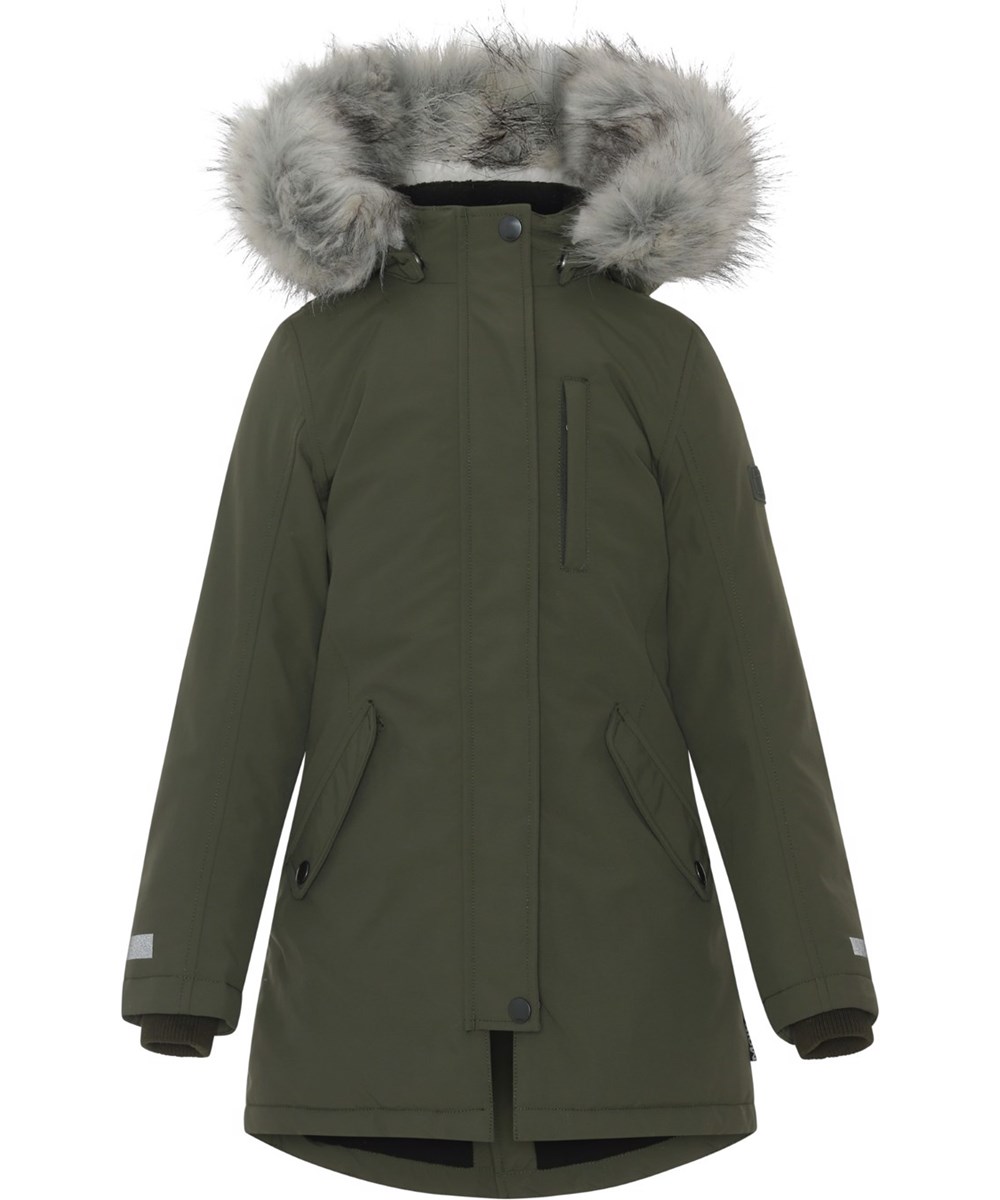 Peace - Forest - Recycled green ski jacket with fur 