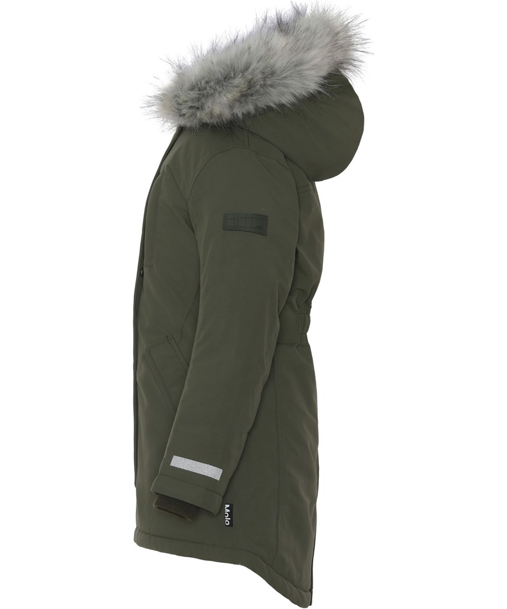 Peace - Forest - Recycled green ski jacket with fur 