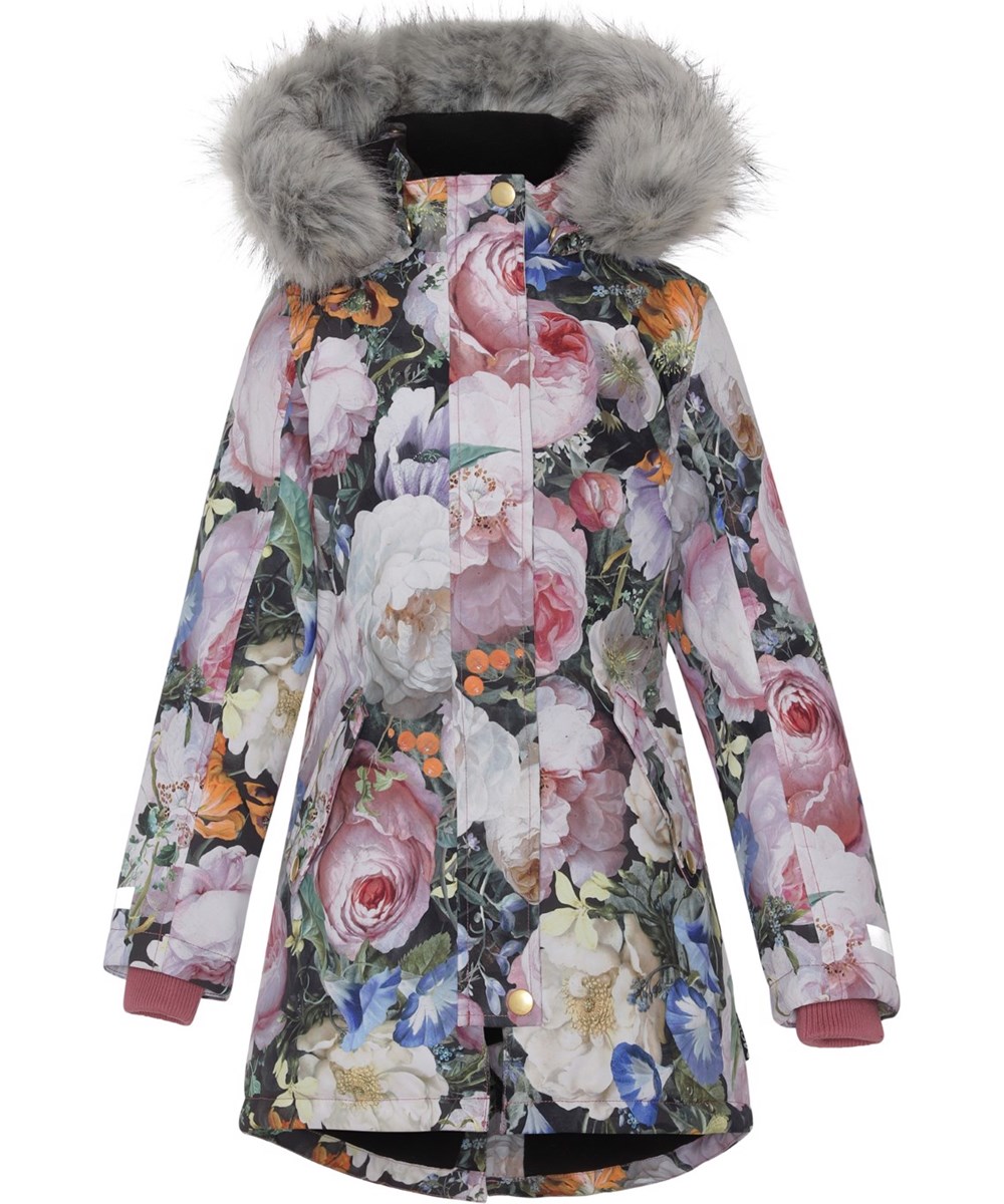 Peace - Still Life - Recycled ski jacket with fur and flowers