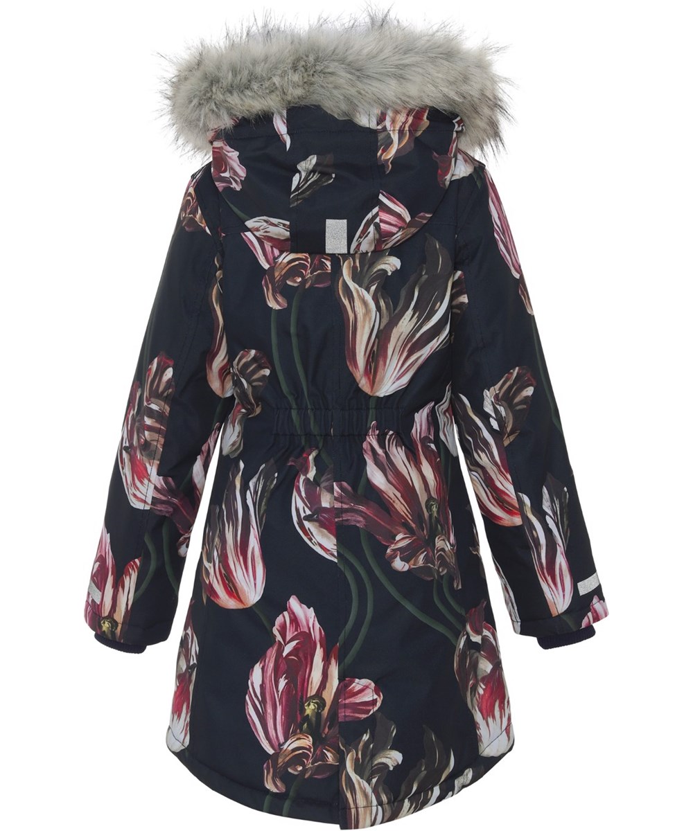 Peace - Tulips - Recycled ski jacket with fur and tulips