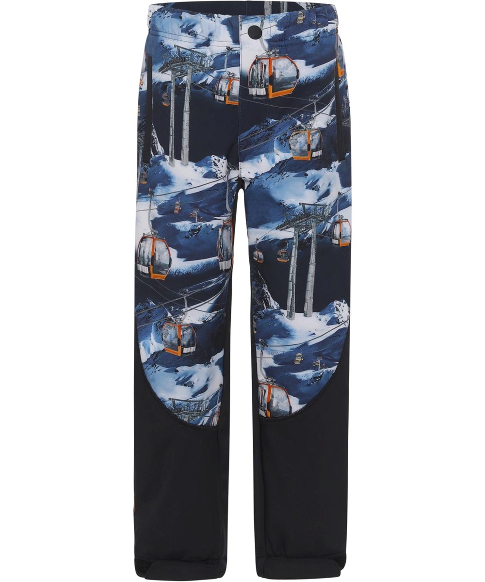 Haemon - Way Up - Recycled blue softshell trousers with ski lifts 
