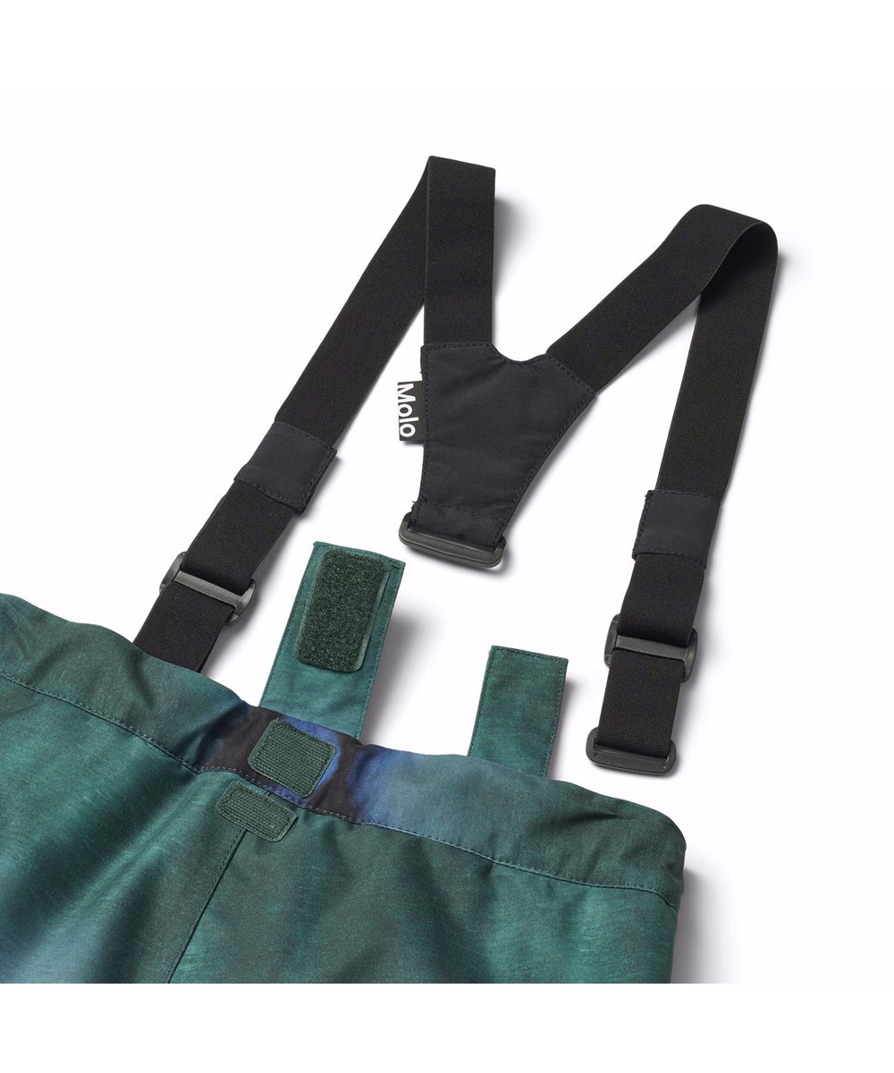 Jump Pro - Tie Dye Magic - Wind- and waterproof children's trousers in recycled polyester in green and blue tie-dye.