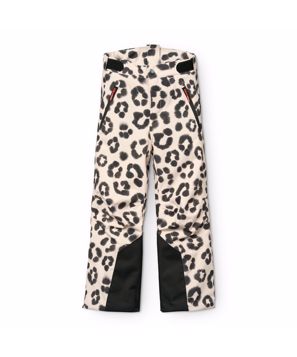 Jump Pro - Snow Leo - Wind and waterproof ski pants for children in a unique leopard print made of recycled polyester and padded with 3M™ Thinsulate™.
