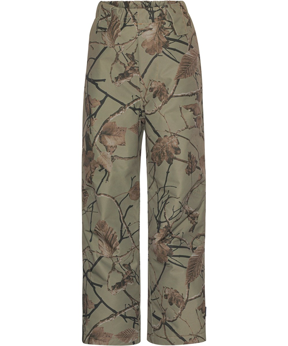 Paxton - Forest Leaves - Recycled dark green rain trousers with leaf print