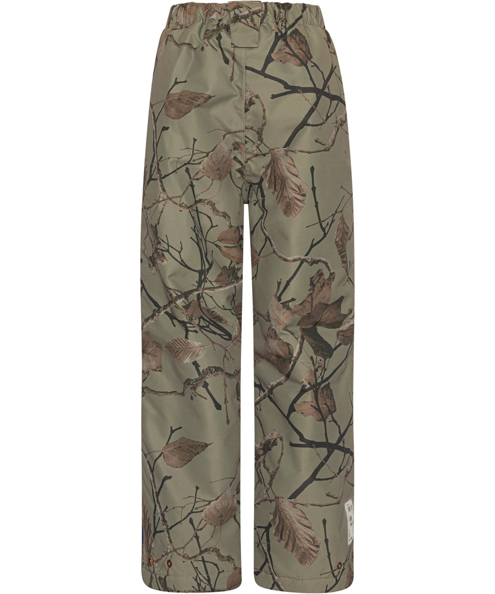 Paxton - Forest Leaves - Recycled dark green rain trousers with leaf print